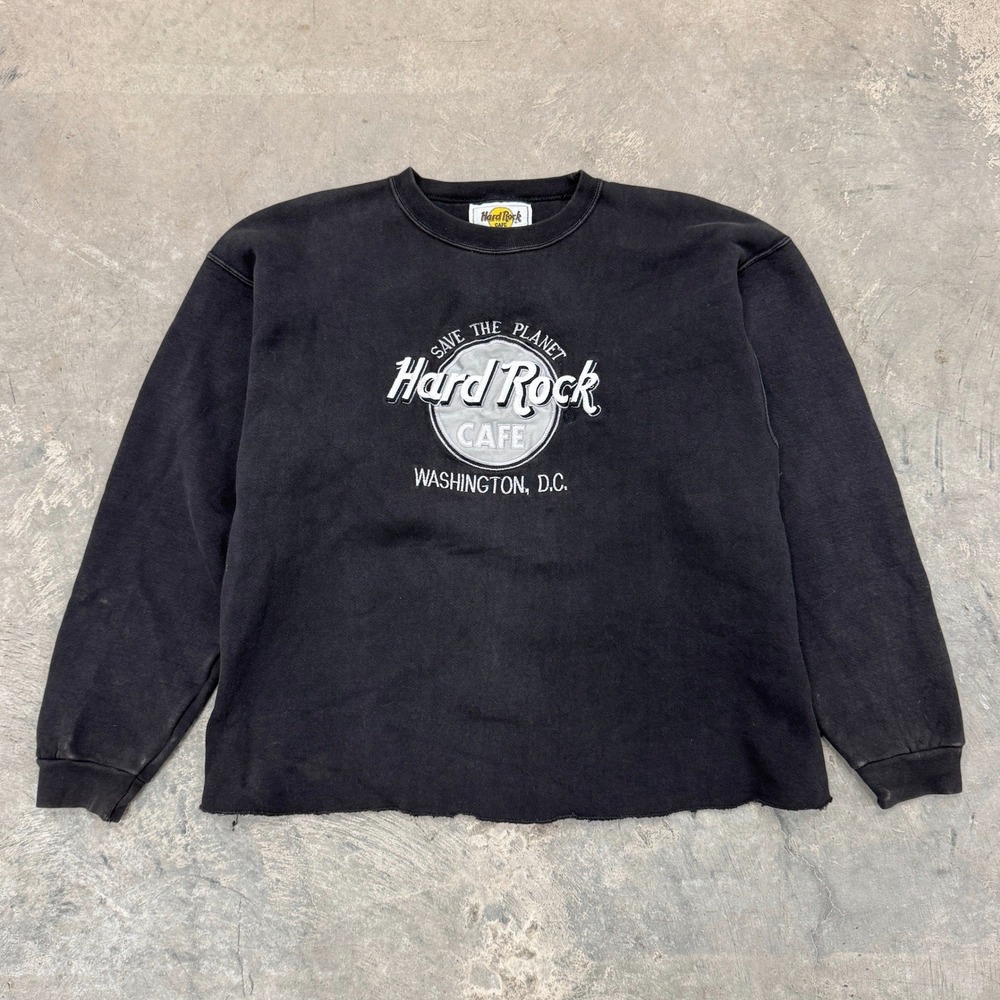 Vintage 90's Hard Rock Cafe Washington DC Rock Cropped‎ Black Sweatshirt Large